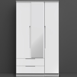 Crowndale Milan 3 Door 2 Drawer Gloss White Tall Mirror Wardrobe - Size: 3 Door, 2 Drawer - Wilko - thumbnail 1
