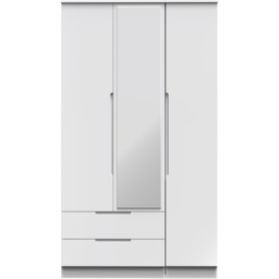 Crowndale Milan 3 Door 2 Drawer Gloss White Tall Mirror Wardrobe - Size: 3 Door, 2 Drawer - Wilko - thumbnail 3