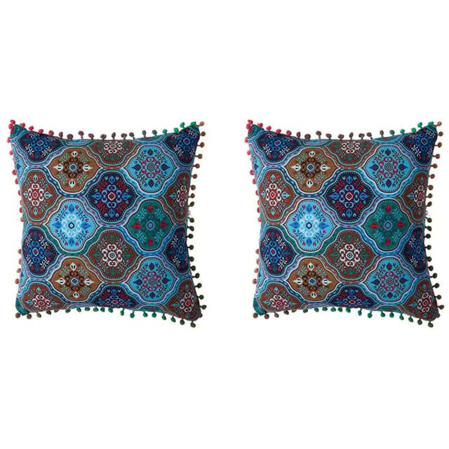 Living and Home Blue Turkish Style Romantic Square Throw Pillow 45 x 45cm 2 Pack - Size: 12 x 45 x 45cm - Wilko - image 1