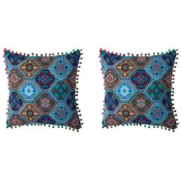 Living and Home Blue Turkish Style Romantic Square Throw Pillow 45 x 45cm 2 Pack - Size: 12 x 45 x 45cm - Wilko - thumbnail 1