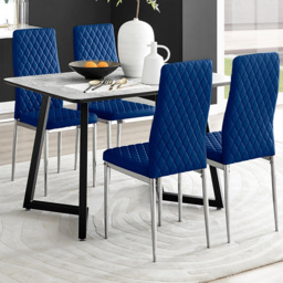 Furniturebox Copeland Valera Marble Effect 4 Seater Dining Set White Navy Chrome - Blue - Wilko - thumbnail 1