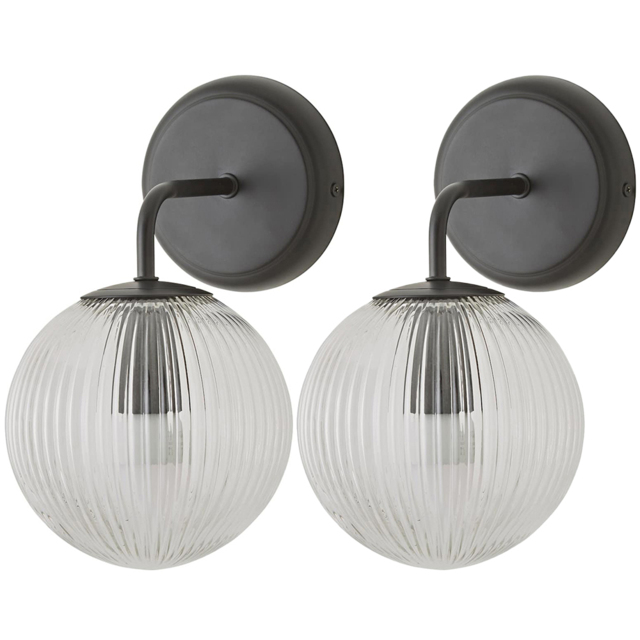 ValueLights Kempton Ribbed Globe Shade Matte Black Wall Lights with Bulbs - Size: 26 x 15 x 19cm - Wilko - image 1