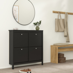 Florence Madrid 4 Flip Down Doors Matt Black Shoe Cabinet - Size: 24 x 102 x 102cm - Wilko - thumbnail 7