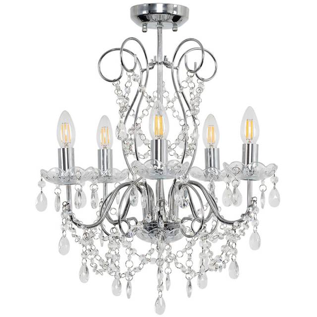 ValueLights 5 Way Crystal Droplet Chandelier - Size: 57 x 42 x 42cm - Silver - Wilko - image 1