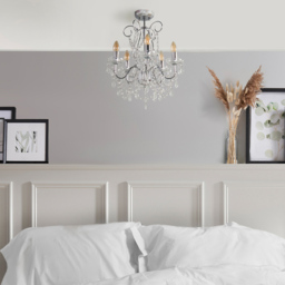 ValueLights 5 Way Crystal Droplet Chandelier - Size: 57 x 42 x 42cm - Silver - Wilko - thumbnail 3