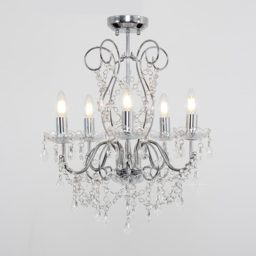 ValueLights 5 Way Crystal Droplet Chandelier - Size: 57 x 42 x 42cm - Silver - Wilko - thumbnail 5