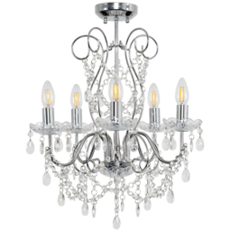 ValueLights 5 Way Crystal Droplet Chandelier - Size: 57 x 42 x 42cm - Silver - Wilko - thumbnail 1