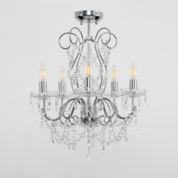 ValueLights 5 Way Crystal Droplet Chandelier - Size: 57 x 42 x 42cm - Silver - Wilko - thumbnail 4
