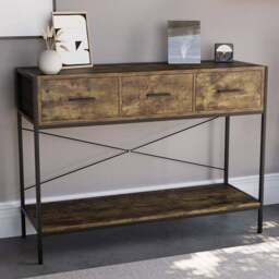 VIDA DESIGNS Brooklyn 3 Drawer Dark Wood Industrial Console Table - Size: 34 x 100 x 74cm - Brown - Wilko