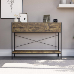 Vida Designs Brooklyn 3 Drawer Dark Wood Industrial Console Table - Size: 34 x 100 x 74cm - Brown - Wilko - thumbnail 7