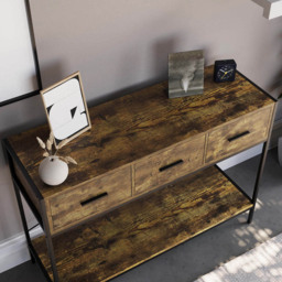 Vida Designs Brooklyn 3 Drawer Dark Wood Industrial Console Table - Size: 34 x 100 x 74cm - Brown - Wilko - thumbnail 4