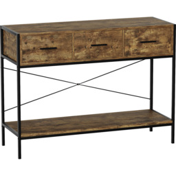 Vida Designs Brooklyn 3 Drawer Dark Wood Industrial Console Table - Size: 34 x 100 x 74cm - Brown - Wilko - thumbnail 3