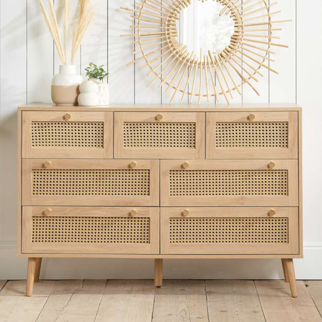 Croxley 7 Drawer Oak Rattan Chest of Drawers - Brown - Birlea - Wilko - image 1