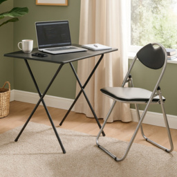 Harbour Housewares Black Wooden Foldable Desk and Chair Set - Size: 45 x 92.5 x 4.4cm - Wilko - thumbnail 1