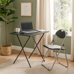 Harbour Housewares Black Wooden Foldable Desk and Chair Set - Size: 45 x 92.5 x 4.4cm - Wilko - thumbnail 4