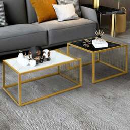 Costway Faux Marble Nest of Tables Set of 2 - Size: 89 x 58 x 15cm - Multi - Wilko