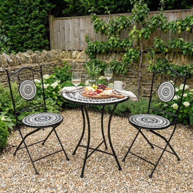 Mabel Mosaic Bistro Set - Black and White - Size: 2 Seater - Outdoor Leisure - Wilko - image 1