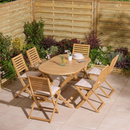 Rowlinson Ashdown 6 Seater Oval Folding Dining Set with Cushions - Brown - Wilko - thumbnail 1