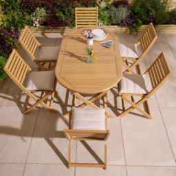 Rowlinson Ashdown 6 Seater Oval Folding Dining Set with Cushions - Brown - Wilko - thumbnail 4