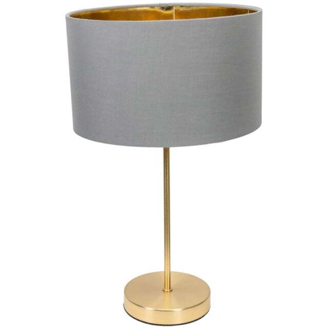 ValueLights Charlie Metallic and Grey Shade Gold Table Lamp and Bulb - Size: 43 x 25 x 25cm - Wilko - image 1