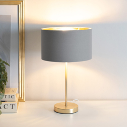 ValueLights Charlie Metallic and Grey Shade Gold Table Lamp and Bulb - Size: 43 x 25 x 25cm - Wilko - thumbnail 4