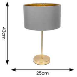 ValueLights Charlie Metallic and Grey Shade Gold Table Lamp and Bulb - Size: 43 x 25 x 25cm - Wilko - thumbnail 5