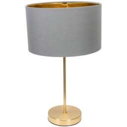 ValueLights Charlie Metallic and Grey Shade Gold Table Lamp and Bulb - Size: 43 x 25 x 25cm - Wilko - thumbnail 1