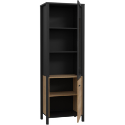 Florence High Rock Single Door Matt Black and Riviera Oak Wide Display Cabinet - Size: 40 x 64 x 193cm - Furniture to Go - Wilko - thumbnail 5