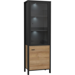 Florence High Rock Single Door Matt Black and Riviera Oak Wide Display Cabinet - Size: 40 x 64 x 193cm - Furniture to Go - Wilko - thumbnail 6