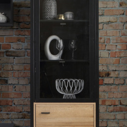 Florence High Rock Single Door Matt Black and Riviera Oak Wide Display Cabinet - Size: 40 x 64 x 193cm - Furniture to Go - Wilko - thumbnail 7