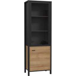 Florence High Rock Single Door Matt Black and Riviera Oak Wide Display Cabinet - Size: 40 x 64 x 193cm - Furniture to Go - Wilko - thumbnail 3
