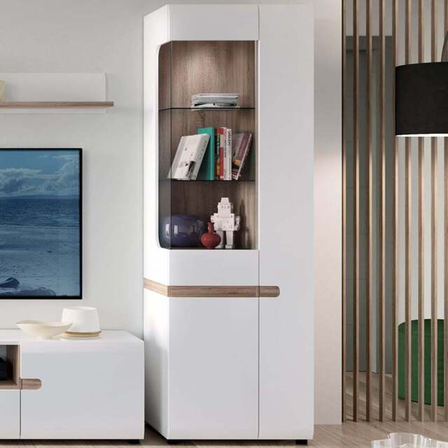 Florence Chelsea White Right Hand Tall Narrow Display Cabinet - Size: 42 x 64 x 194cm - Furniture to Go - Wilko - image 1
