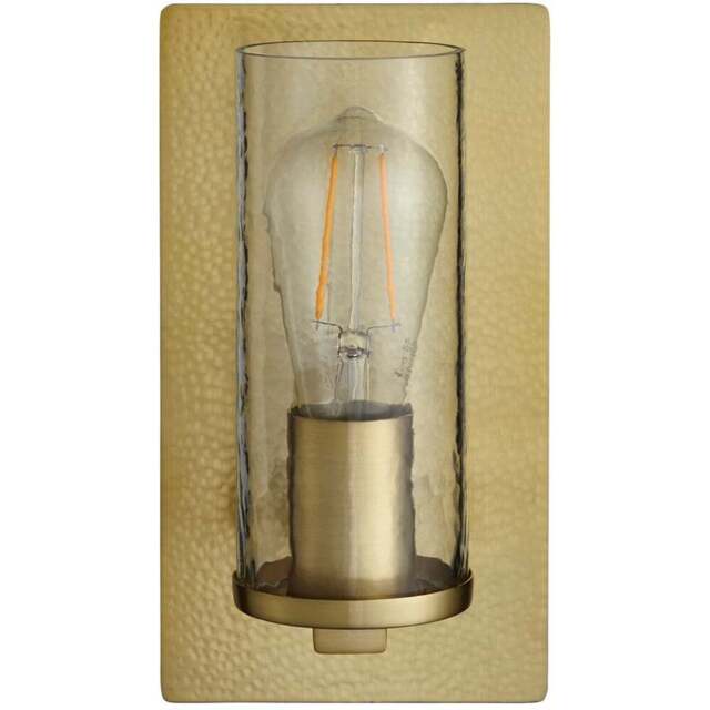 Merano Palermo Hammered Brass Plate with Textured Clear Glass Wall Lamp - Size: 13.8 x 14 x 25.5cm - Brown - Wilko - image 1