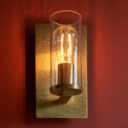 Merano Palermo Hammered Brass Plate with Textured Clear Glass Wall Lamp - Size: 13.8 x 14 x 25.5cm - Brown - Wilko - thumbnail 6