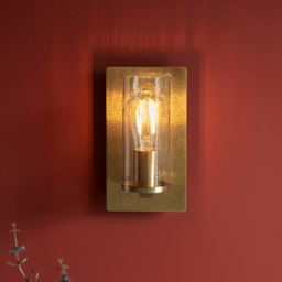Merano Palermo Hammered Brass Plate with Textured Clear Glass Wall Lamp - Size: 13.8 x 14 x 25.5cm - Brown - Wilko - thumbnail 7