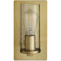 Merano Palermo Hammered Brass Plate with Textured Clear Glass Wall Lamp - Size: 13.8 x 14 x 25.5cm - Brown - Wilko