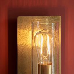 Merano Palermo Hammered Brass Plate with Textured Clear Glass Wall Lamp - Size: 13.8 x 14 x 25.5cm - Brown - Wilko - thumbnail 5