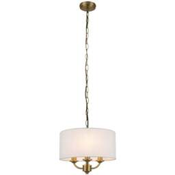 Cosylyte Winston Brass 3 Light Faux Linen Outer Shade Pendant Light - Size: 19 x 35 x 35cm - Gold - Wilko