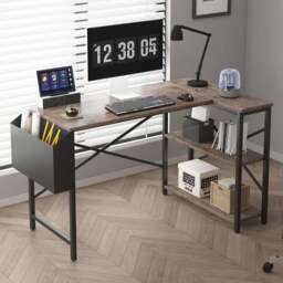 Lotus 2 Adjustable Shelve L Shaped Corner Computer Desk Distressed Grey - Size: 74 x 120 x 75cm - MCC - Wilko