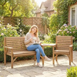Outsunny 3 Seater Natural Wooden Garden Bistro Set with Parasol Hole - Natural wood finish - Wilko - thumbnail 4