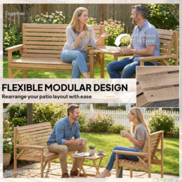 Outsunny 3 Seater Natural Wooden Garden Bistro Set with Parasol Hole - Natural wood finish - Wilko - thumbnail 5