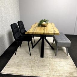 Kosy Koala 4 Seater Wood and Velvet Dining Table Set with Bench Black and Grey - Brown - Wilko - thumbnail 5