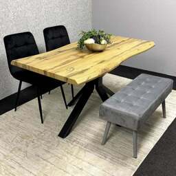 Kosy Koala 4 Seater Wood and Velvet Dining Table Set with Bench Black and Grey - Brown - Wilko