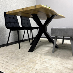 Kosy Koala 4 Seater Wood and Velvet Dining Table Set with Bench Black and Grey - Brown - Wilko - thumbnail 6