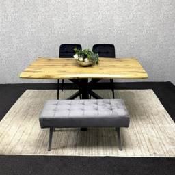 Kosy Koala 4 Seater Wood and Velvet Dining Table Set with Bench Black and Grey - Brown - Wilko - thumbnail 4