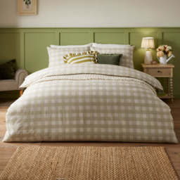 furn. Hartsford King Size Neutral Check Printed Duvet Set - Cream - Wilko