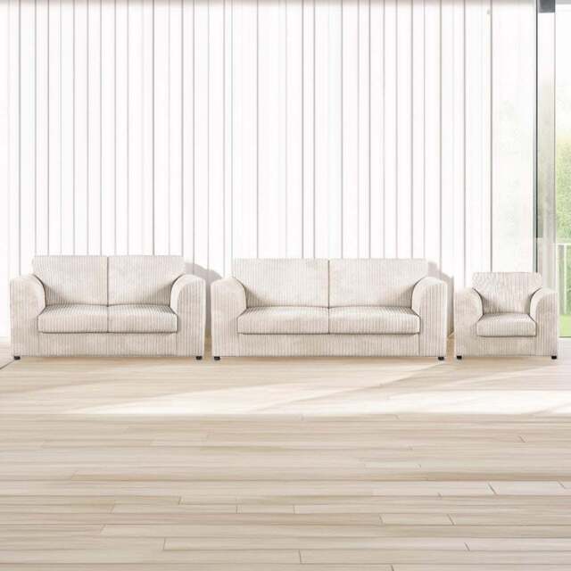 Luxor 6 Seater Cream Jumbo Cord Full Back Sofa Suite - Wilko - image 1