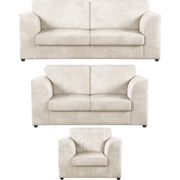 Luxor 6 Seater Cream Jumbo Cord Full Back Sofa Suite - Wilko - thumbnail 3