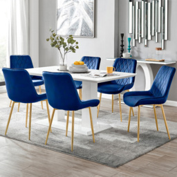 Furniturebox Molini Cesano 6 Seater Dining Set White Gloss Navy and Chrome - Blue - Wilko - thumbnail 1