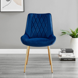 Furniturebox Molini Cesano 6 Seater Dining Set White Gloss Navy and Chrome - Blue - Wilko - thumbnail 4